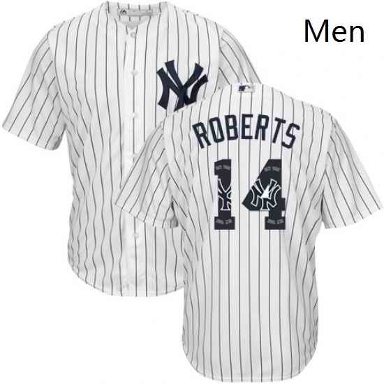 Mens Majestic New York Yankees 14 Brian Roberts Authentic White Team Logo Fashion MLB Jersey
